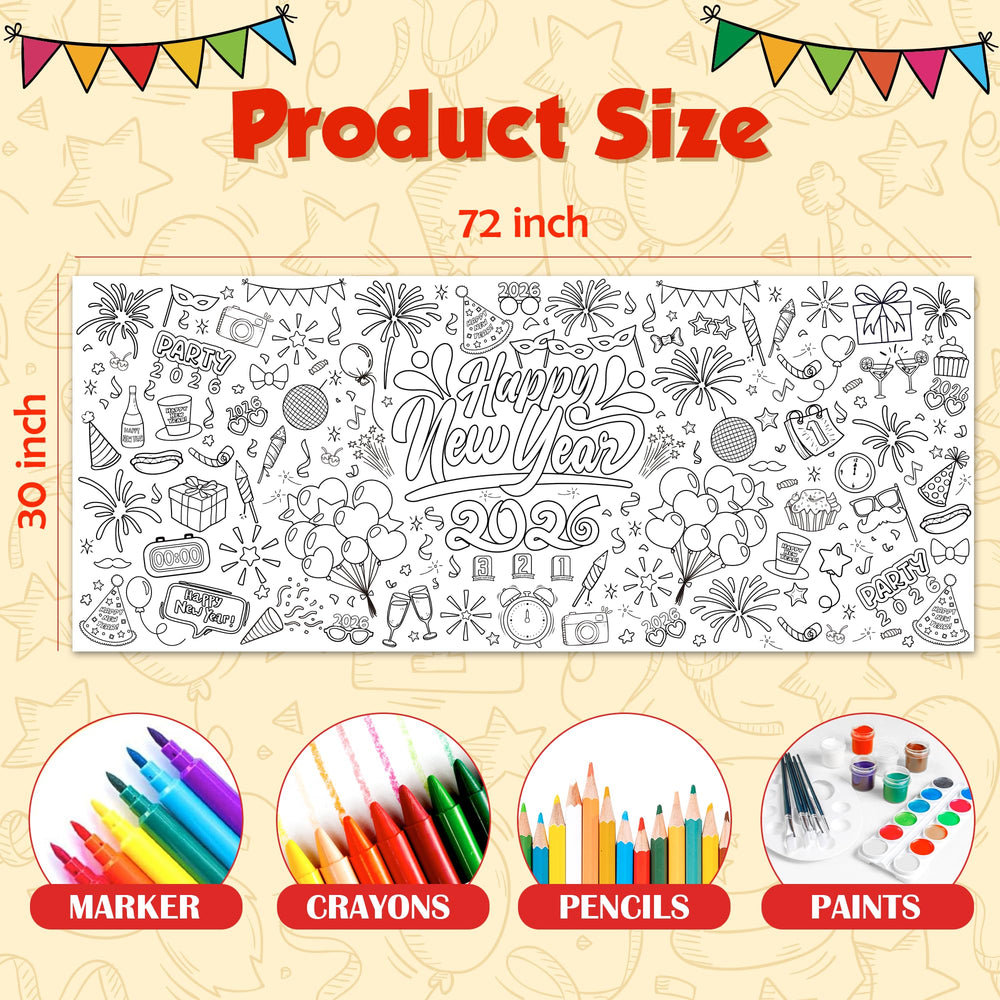 OHOME New Year Eve banner coloring poster enables family crafts and celebrations