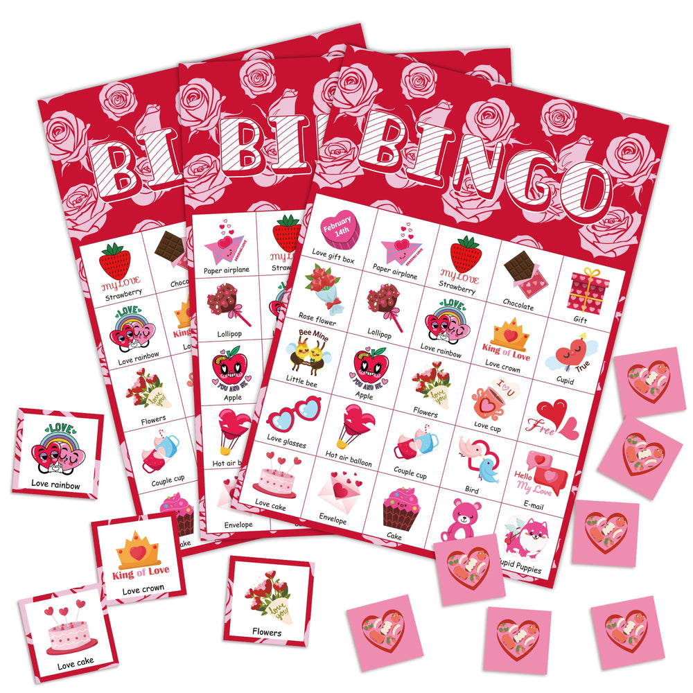 OHOME Valentines Bingo Cards set with 24 players for classroom fun and engagement.