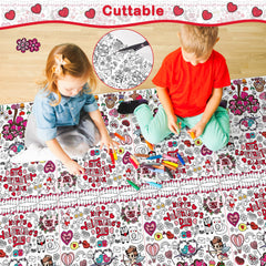 OHOME Valentines coloring session tablecloth with romantic motifs for classroom or home