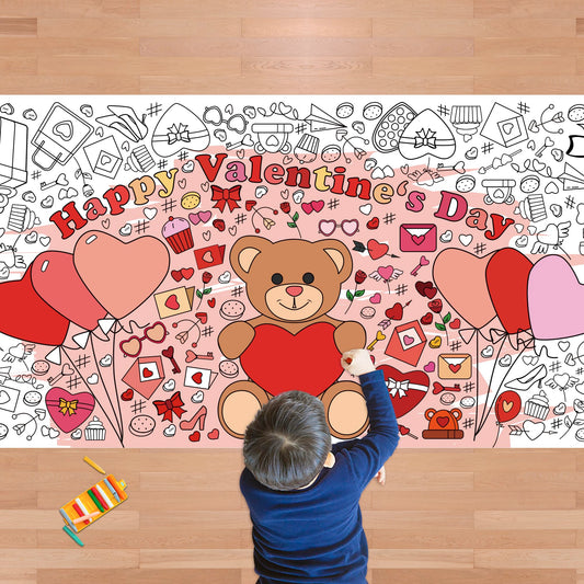 OHOME Valentines giant coloring poster banner unfolded for classroom arts and activities.