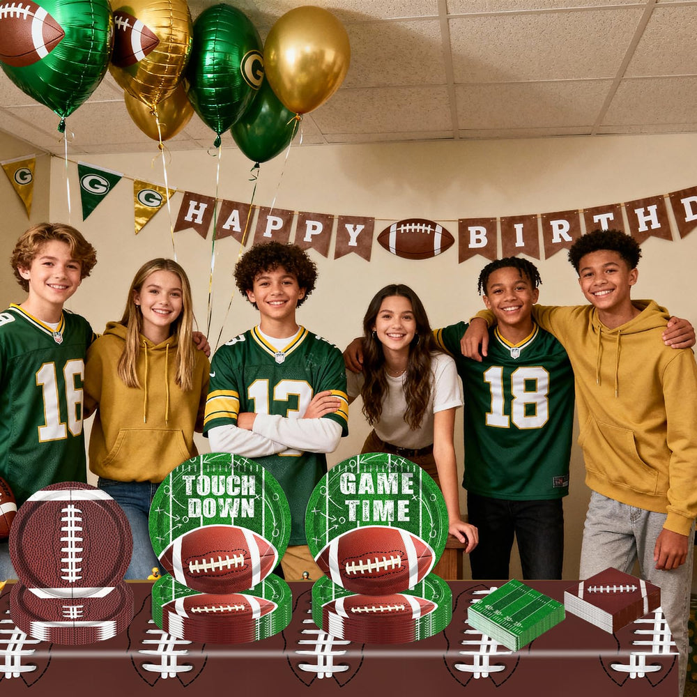 Oigco football party layout closeup highlighting sturdy materials and bold prints.