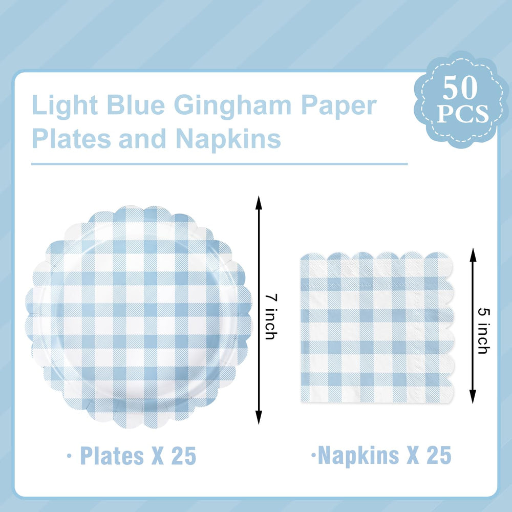 Oigco light blue napkins paired with plates for quick cleanup.