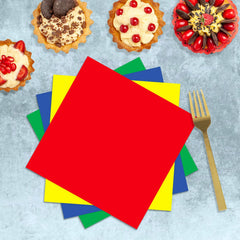 Oigco 9-inch dinner plates in pastel tones arranged for birthday celebrations.