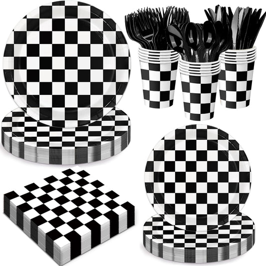 Oigco race car plates 9 inch with bold checkered design for easy party dining