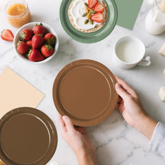 Oigco woodland palette plates and napkins in neutral tones