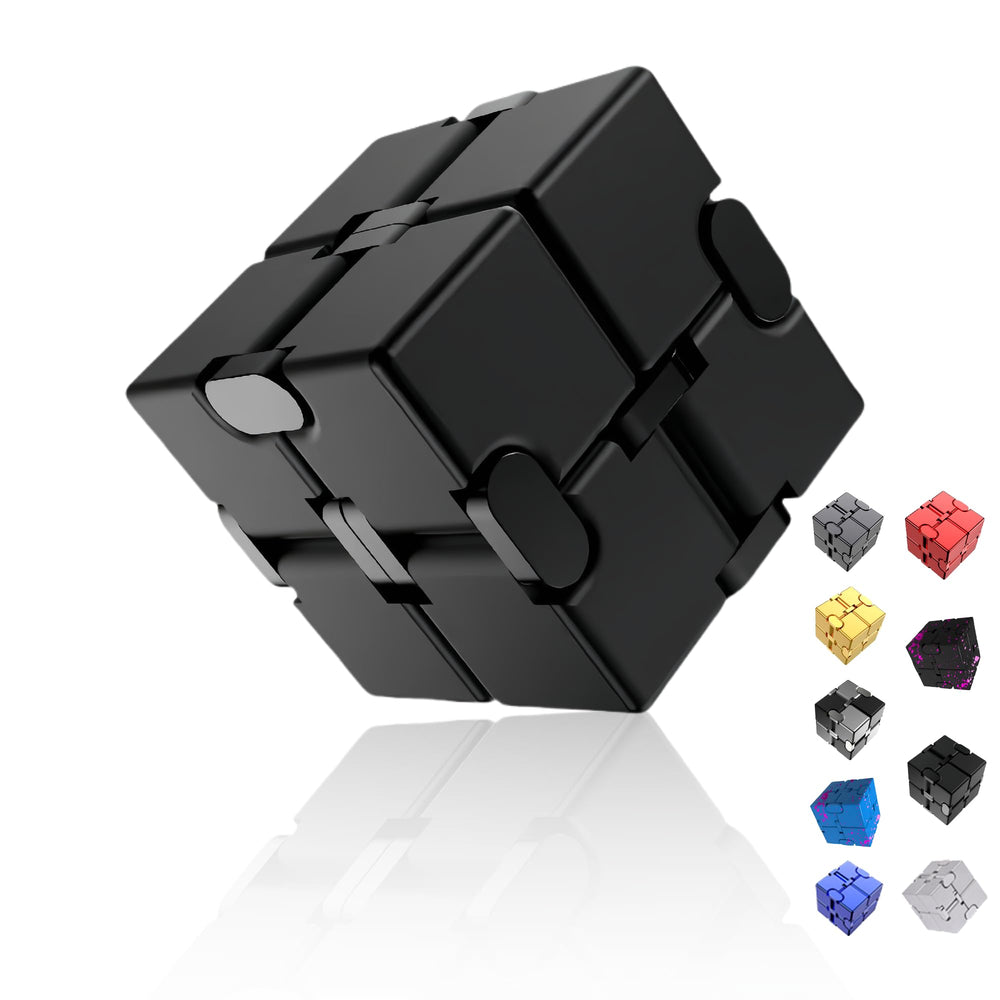Oiikain Metal Infinity Cube black front view, portable stress relief for desk or commute.
