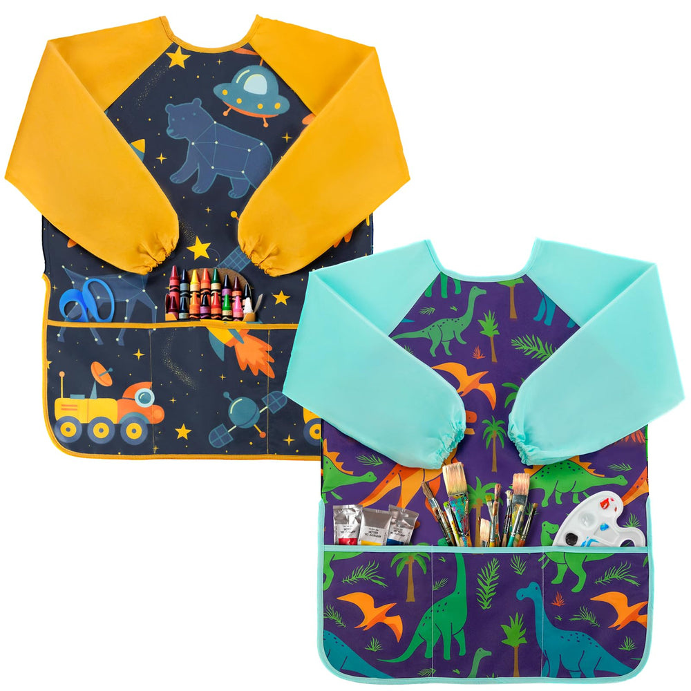 Oiomniv Kids Painting Smock front view showing waterproof protection during art