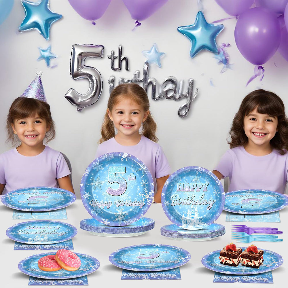 Oitnlaughter 5th birthday dinnerware enhances a playful winter celebration