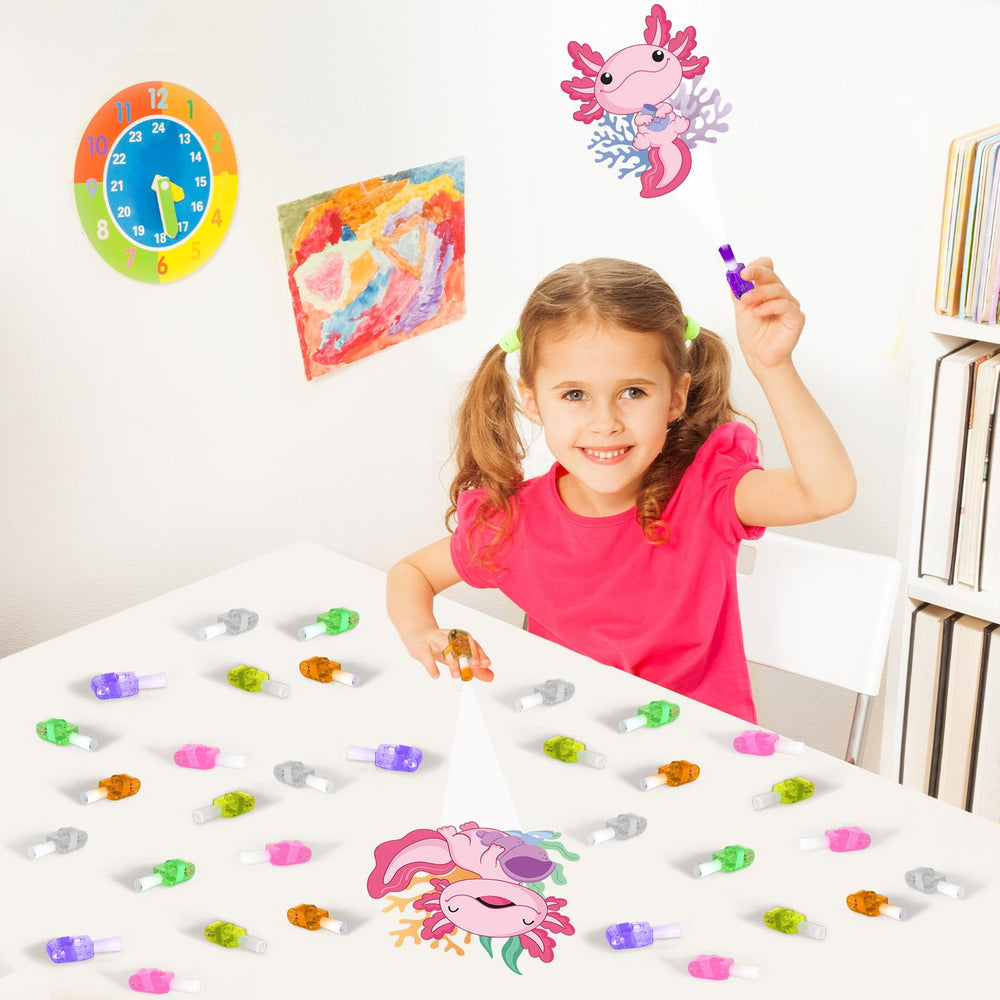 Oitnlaughter axolotl finger lights fit securely with a stretchable rubber strap.