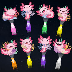 Oitnlaughter axolotl LED finger light shown from the front with six party designs.