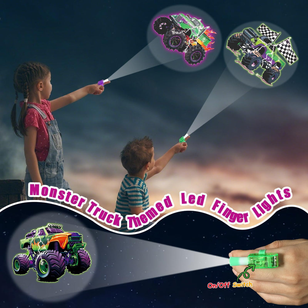 Oitnlaughter Monster Truck LED finger light purple design, durable party accessory.
