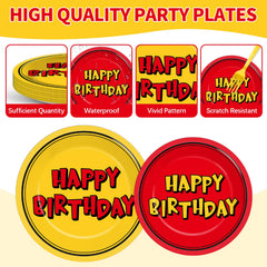 Oitnlaughter red yellow napkins add color and quick post-party cleanup.