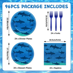 Oitnlaughter shark dessert plates 7-inch with vivid silhouettes for kid-friendly celebrations.