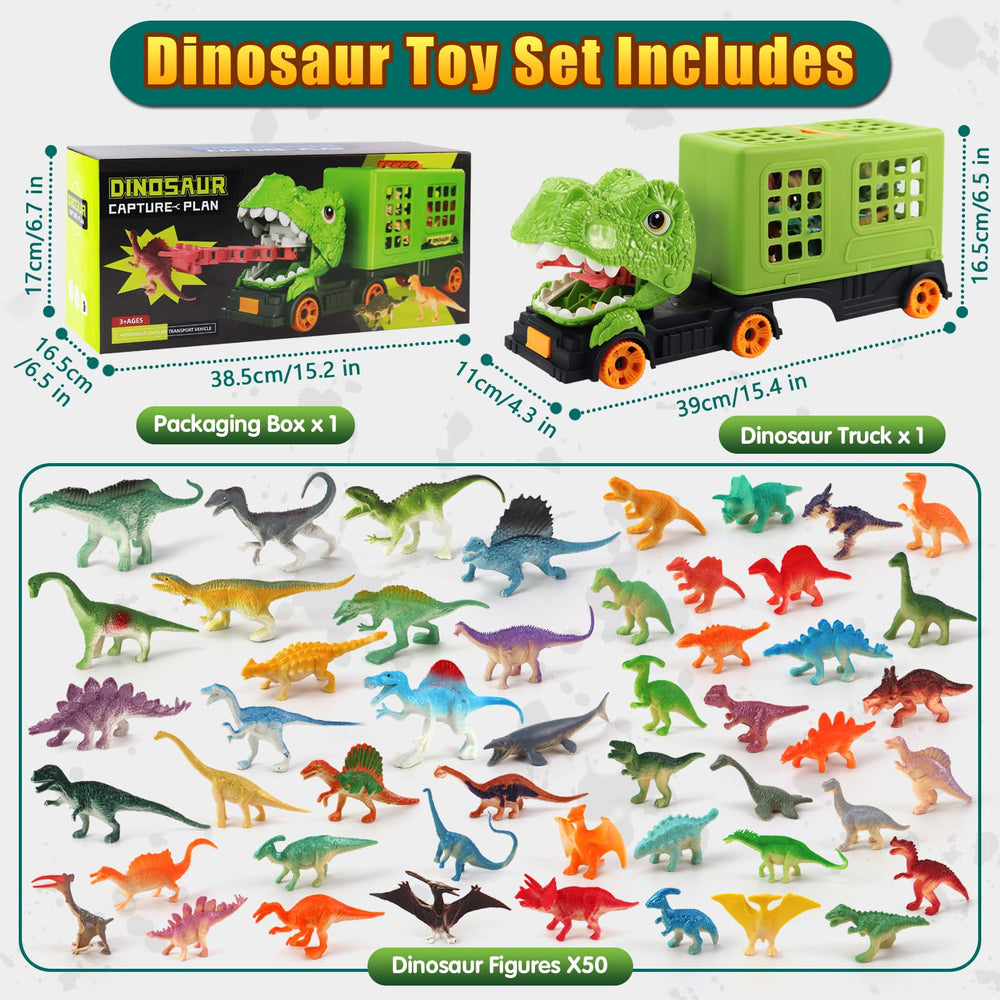 Oiuros dinosaur transport truck side view, sturdy construction for play.