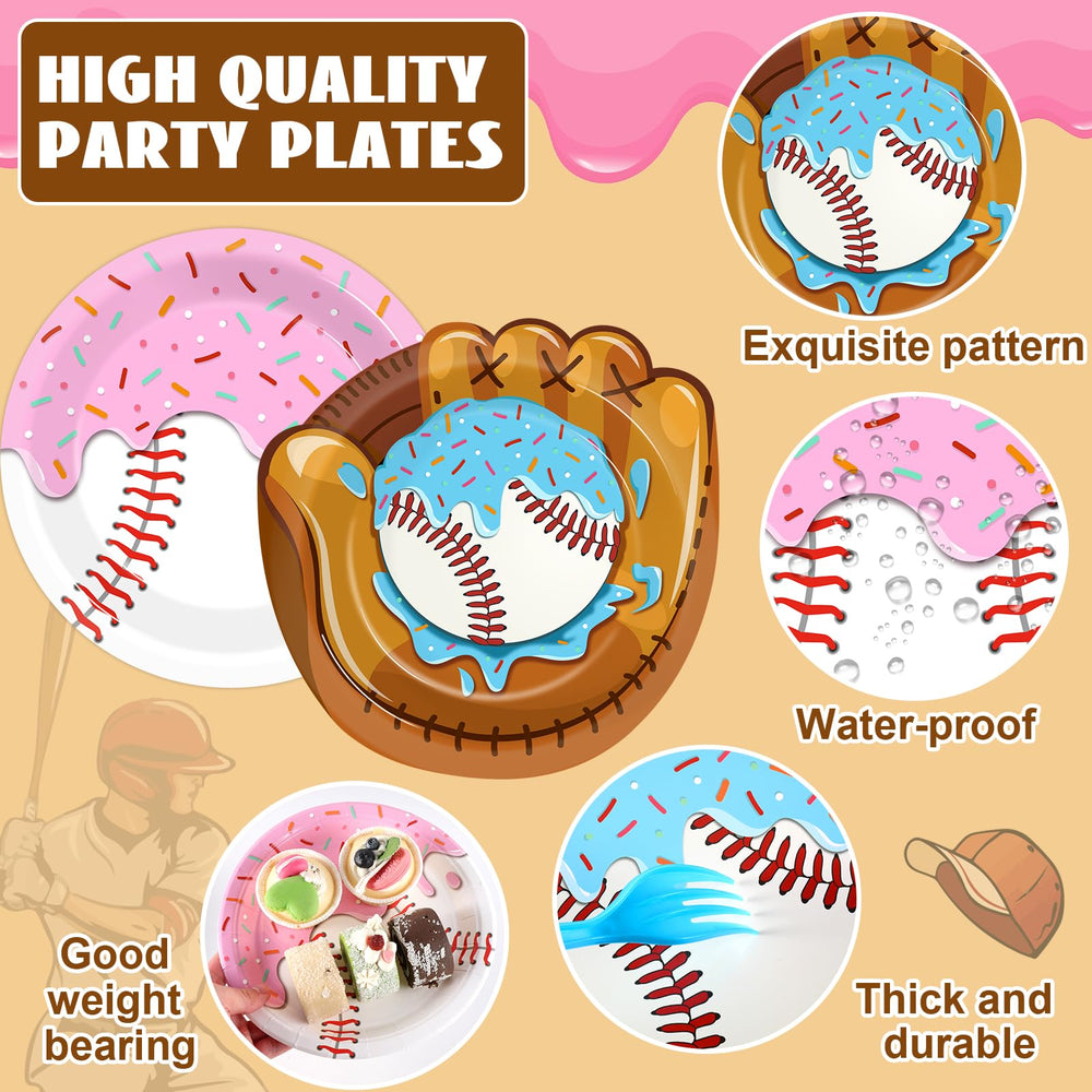 Ojustbeok close-up of sturdy edges on baseball ice cream drip plates