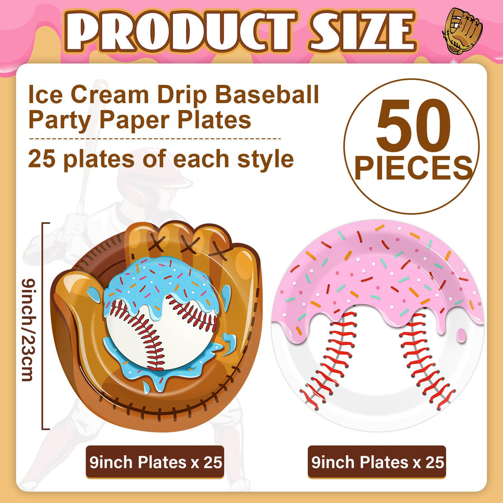 Ojustbeok baseball ice cream drip plates design B adding colorful dessert flair