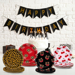 OjustBeOk cherry red accents enhance birthday table aesthetics.