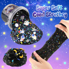 Okaybee Kids-friendly black slime designed for safe, tactile fun with supervision