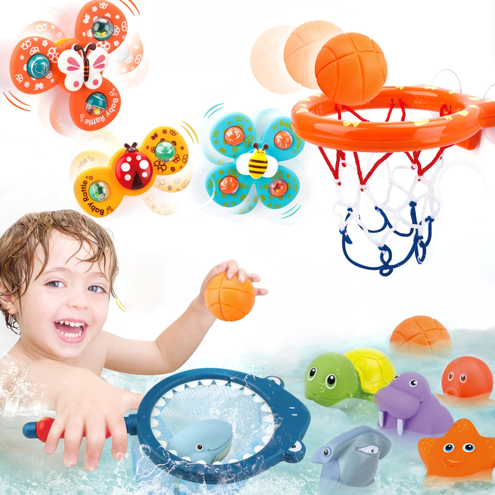 OKGIUGN bath toys set with basketball hoop, ideal for cooperative bath play