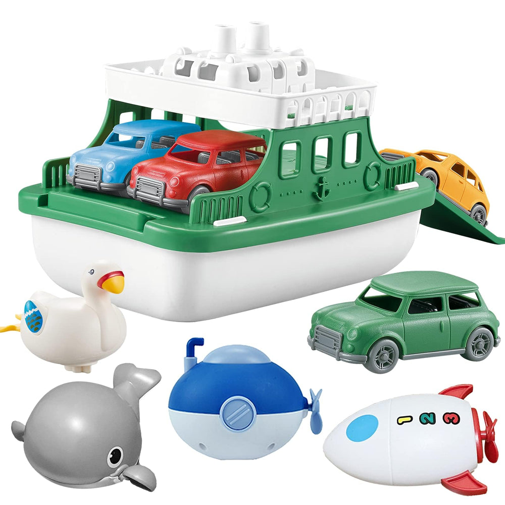 OKGIUGN ferry boat with sliding ramp for easy car loading during bath play.