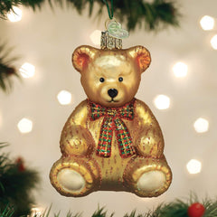 Old World Christmas Teddy Bear ornament hand-painted details enhance holiday decor.
