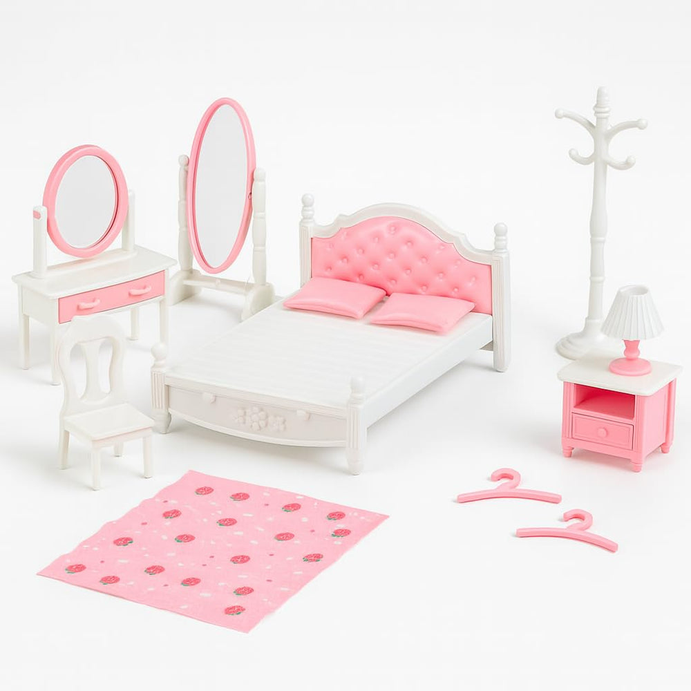 OLEOCA family dollhouse bedroom bed with pillows and bedspread for cozy bedtime scene