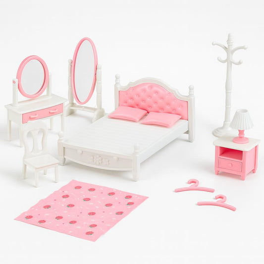 OLEOCA family dollhouse bedroom bed with pillows and bedspread for cozy bedtime scene