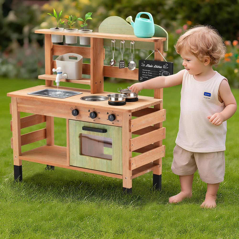 OLLIKIVI outdoor play kitchen in a backyard as a gift idea for kids