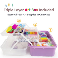 Olly Kids Arts and Crafts Set assorted pieces in close-up highlighting color and texture.