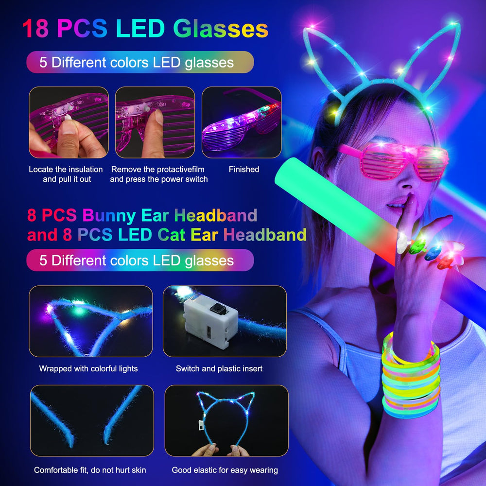 OLUPP bunny ear headbands 8pcs with colorful glow options