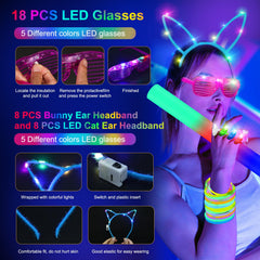 OLUPP bunny ear headbands 8pcs with colorful glow options
