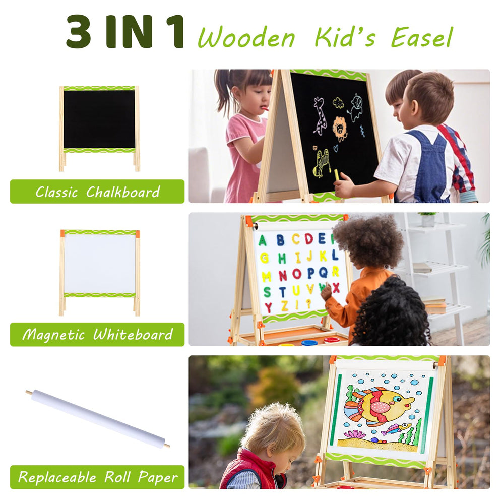 Sturdy wooden frame of OMOTIYA Kids Easel with smooth edges for safe play.