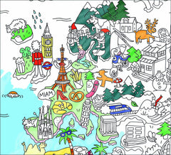 Omy Atlas floor-display poster supports collaborative coloring on any surface