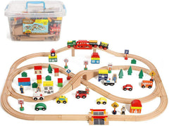 On Track USA train set 100-piece with wooden tracks ideal for imaginative play.
