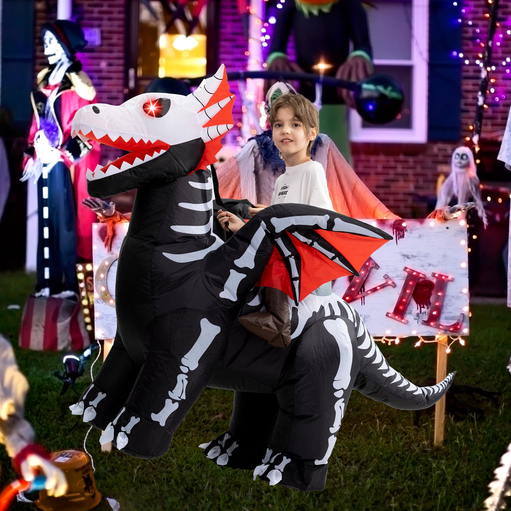 One Casa skeleton dragon costume with LED eyes glows for effect