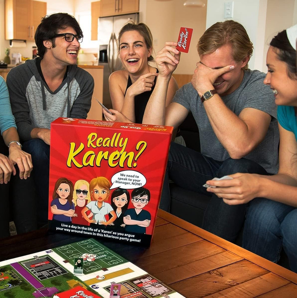 Opened packaging of Really Karen board game showing components