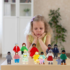 ONEST wooden dollhouse family with movable limbs for poseable actions