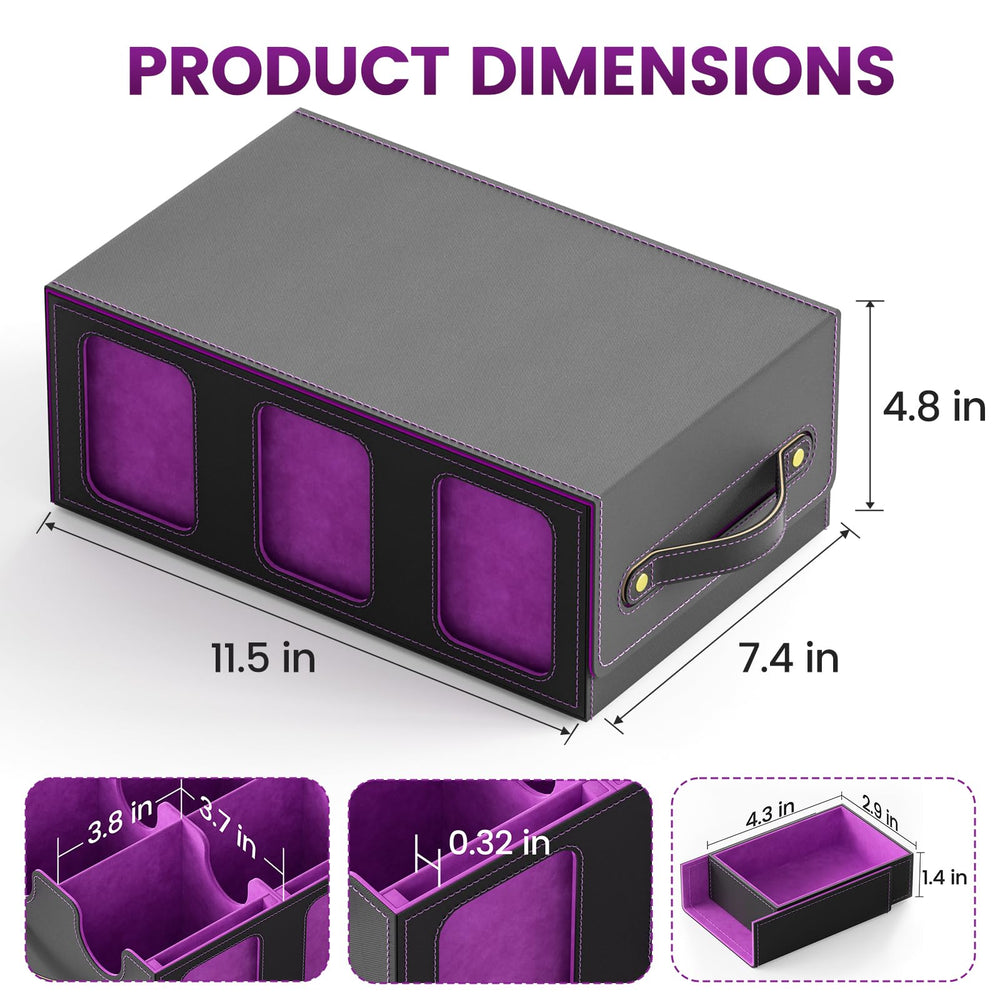 Oneyus MTG Card Storage Box side profile highlights premium leather and secure magnet closure.