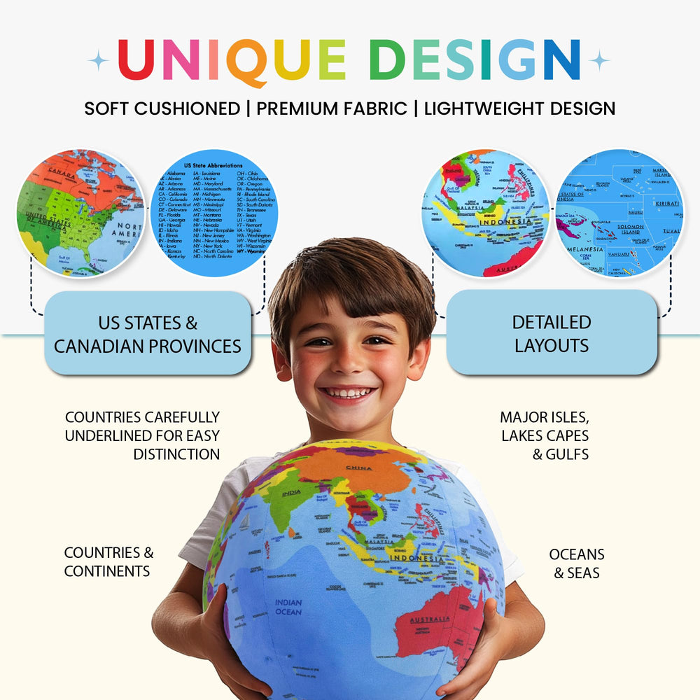 OneZa globe shows US states and Canadian provinces legend for geography exploration