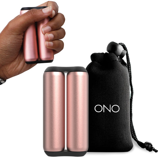 ONO Roller rose gold full-size aluminum, ergonomic grip for focused breathing and tactile relief.