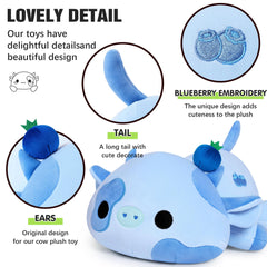 Onsoyours Blueberry Cow plush side view showing soft profile.