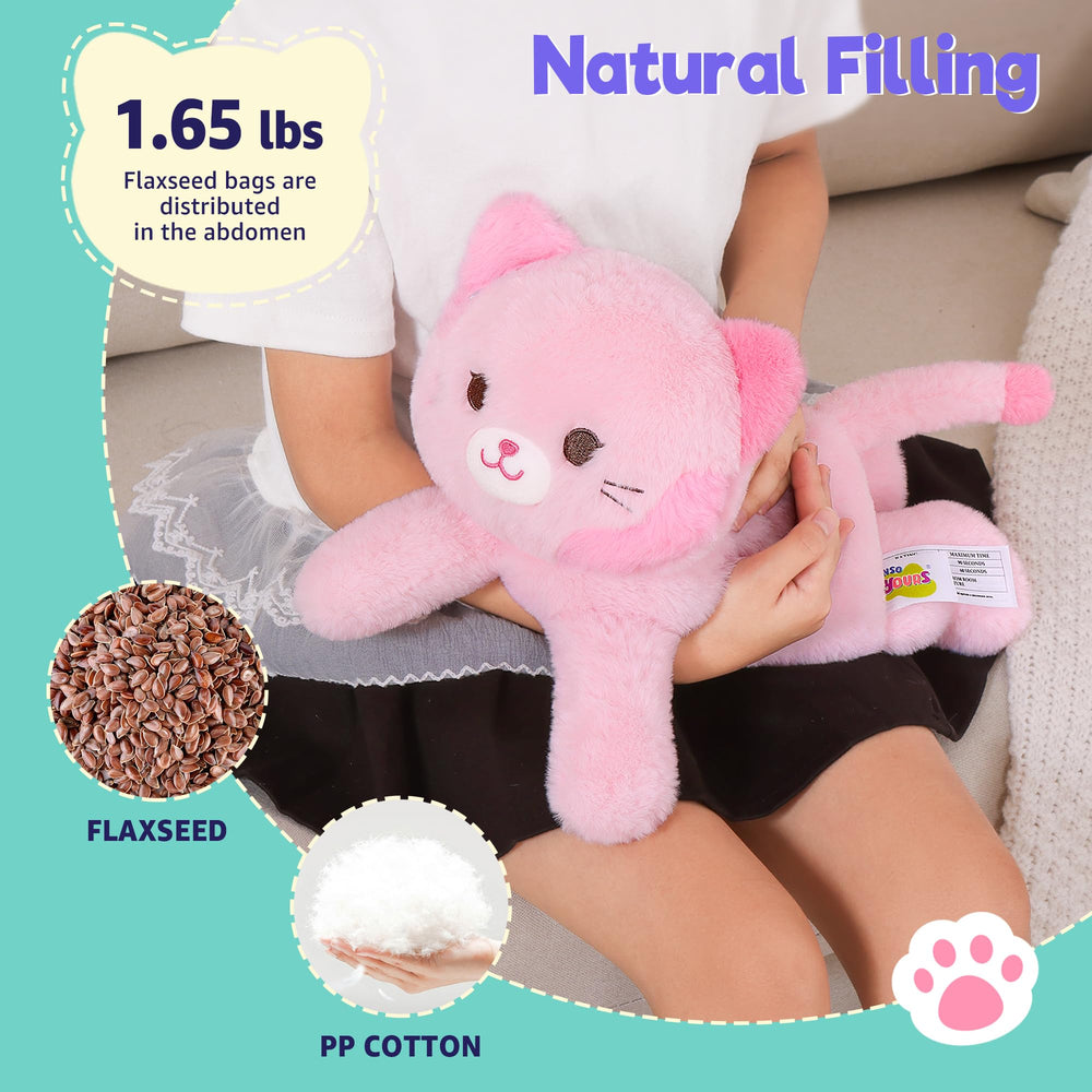 Onsoyours Sakura Cat plush microwave setup image showing how to heat for soothing warmth.