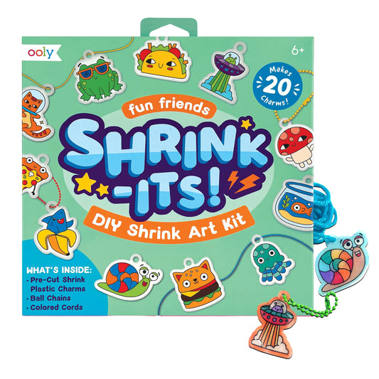 Ooly 28-piece shrinking art kit with charms and colors ready for crafting