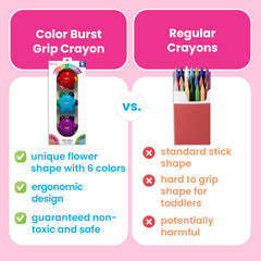 Ooly Color Burst Grip Crayons display 18 colors across petals for shading.