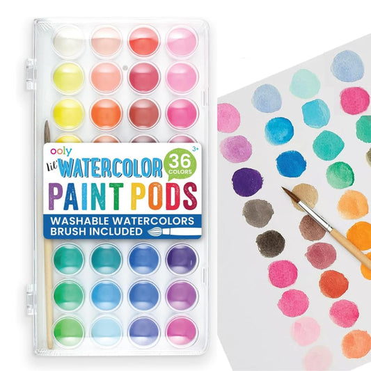OOLY Lil' Watercolor Paint Pods with 36 colors in a case for vibrant art on the go