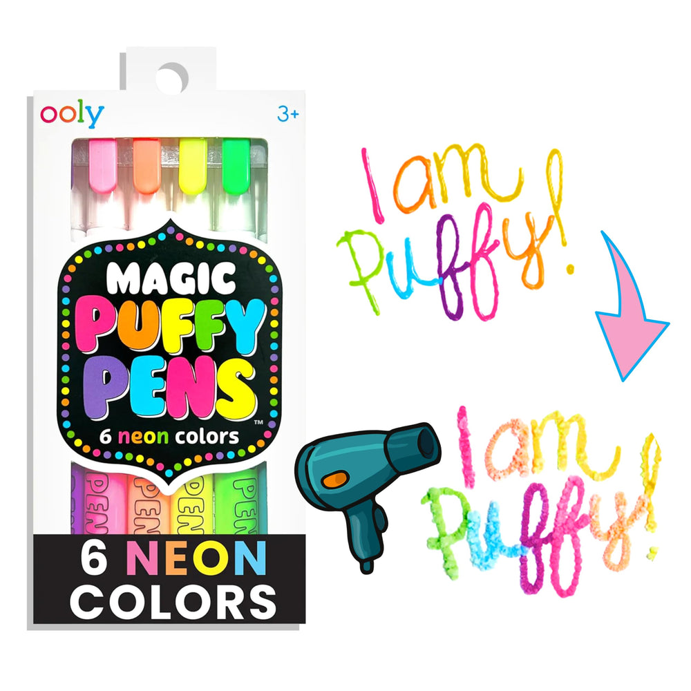 Ooly Puffy Paint Neon Pens set showcases vibrant neons for bold crafts.