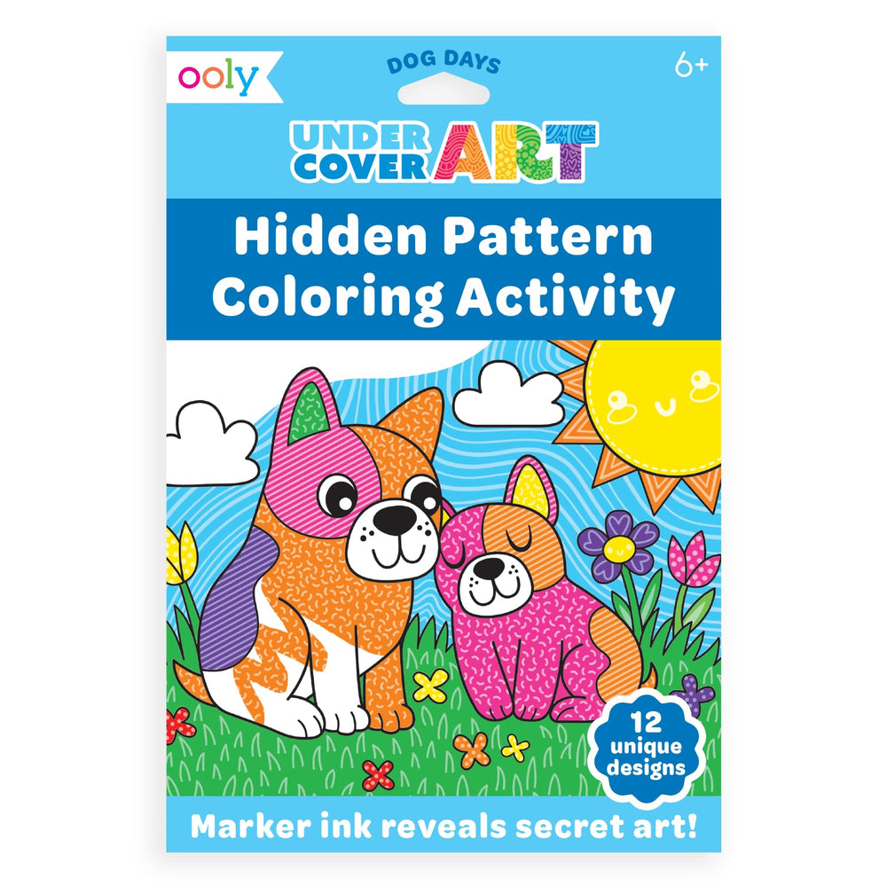 Ooly Undercover Art dog designs with hidden patterns revealed by color, ideal for travel.