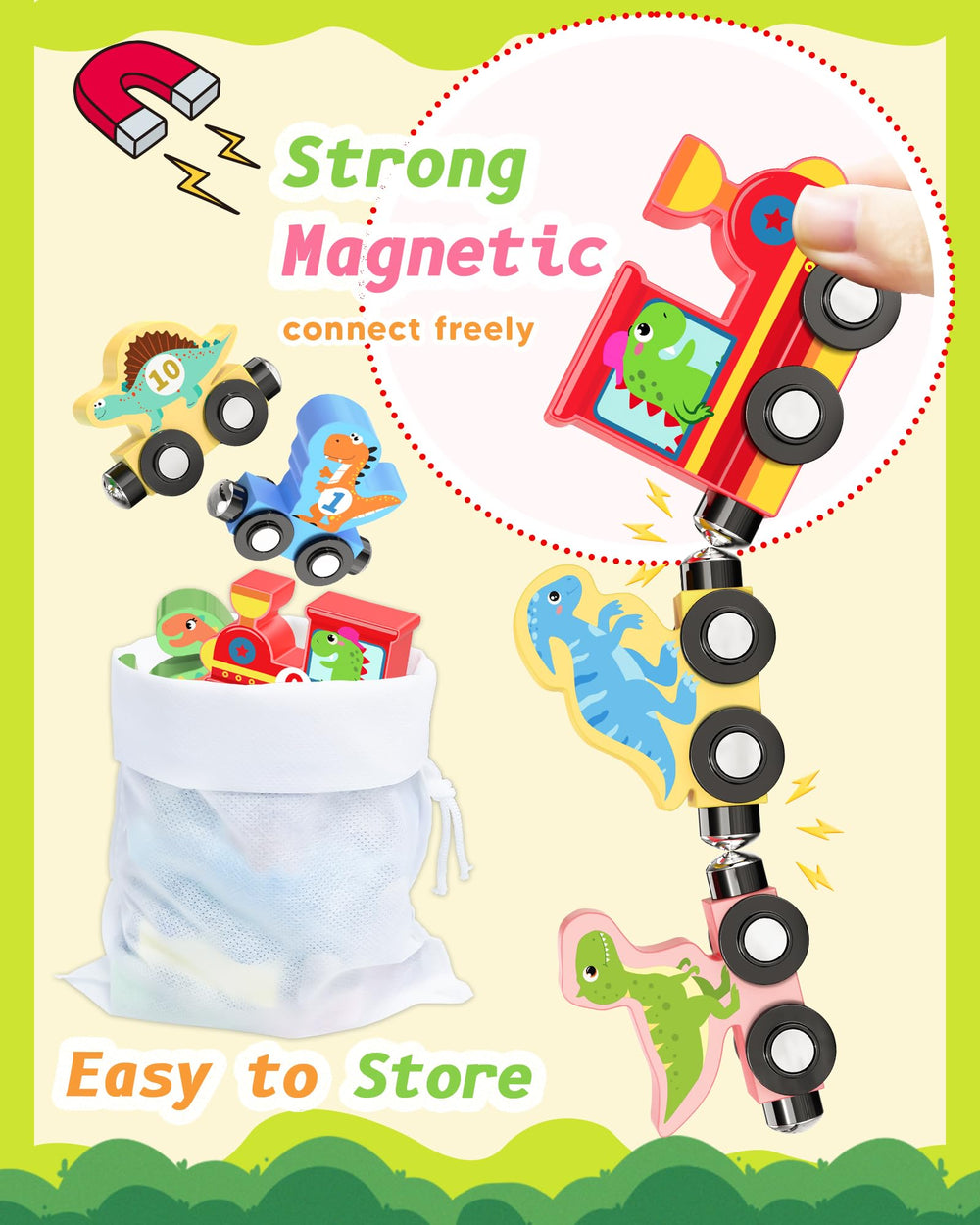 Oomloid dinosaur train car-2 magnetic car fosters color matching and planning