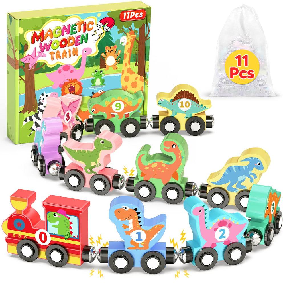 Oomloid dinosaur train engine magnetic set promotes hands-on play and coordination