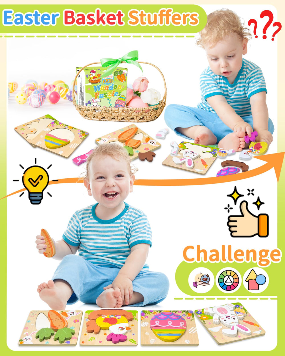Oomloid Easter carrot puzzle design supports shape matching and color recognition